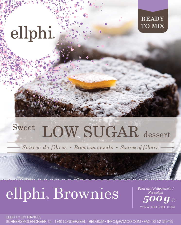 ELLPHI - MEZCLA DE BROWNIE EN POLVO (CON SUBSTITUTO DE AZÚCAR) 6X500GRAM